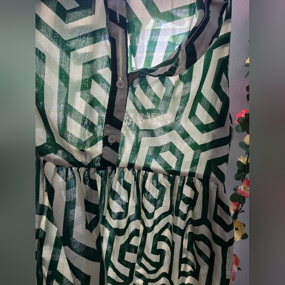 Zara Ecru White Green Geo Geometric Print Karen Tiered Midi Size S - Picture 16 of 16